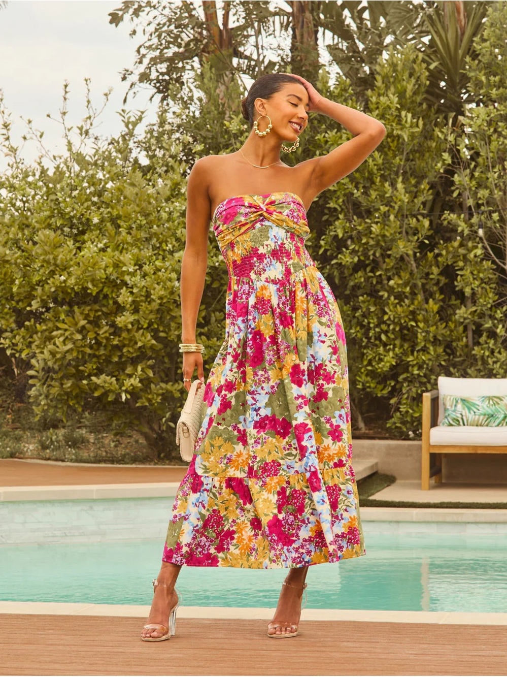 NWOT Vici Strapless Floral Midi Dress